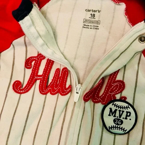 Carter’s HUNK “MVP” patch, sleep/play zip up onesie long sleeve footies - Picture 5 of 5